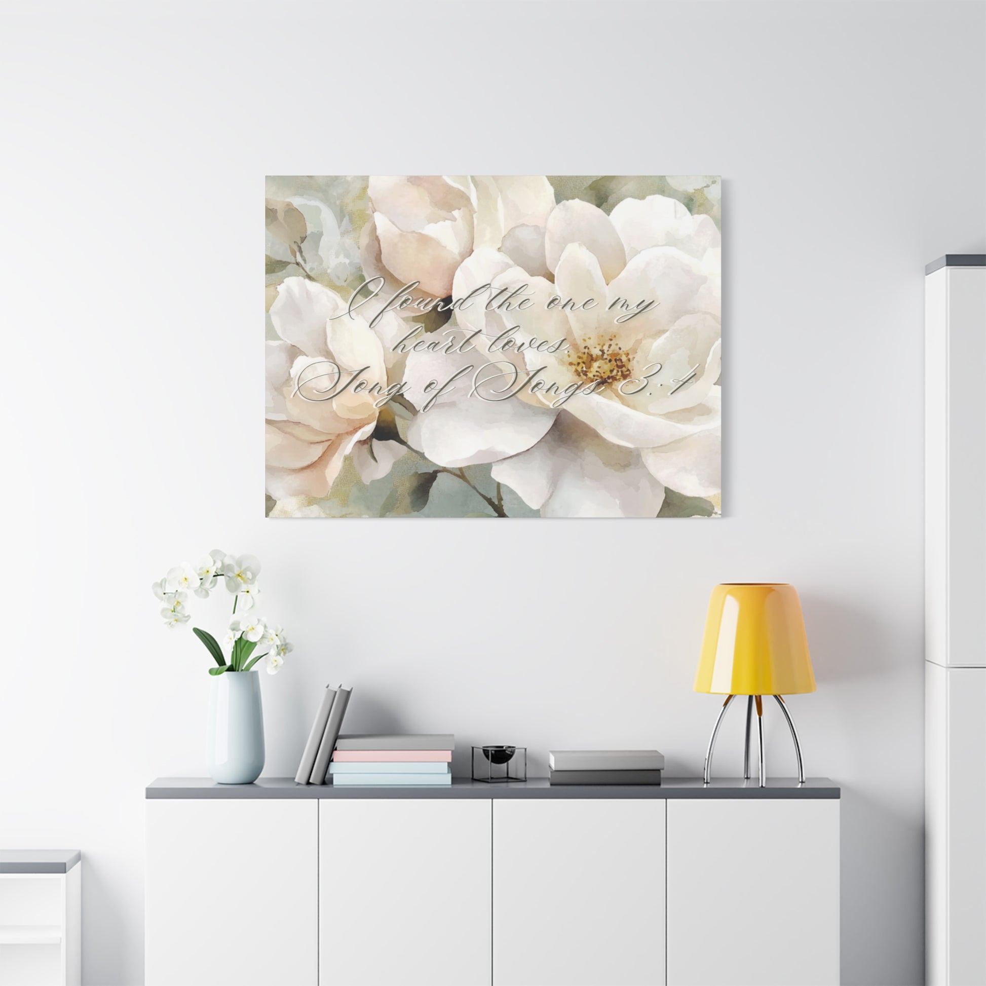 Found The One Floral Canvas Art Print, Romantic Wall Decor, Wedding Gift, Christian Faith, Home Decoration, Song of Songs Quote, Nature Inspired Art