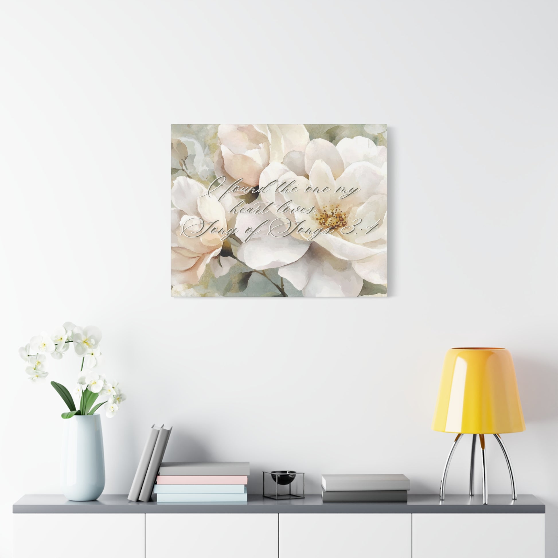 Found The One Floral Canvas Art Print, Romantic Wall Decor, Wedding Gift, Christian Faith, Home Decoration, Song of Songs Quote, Nature Inspired Art