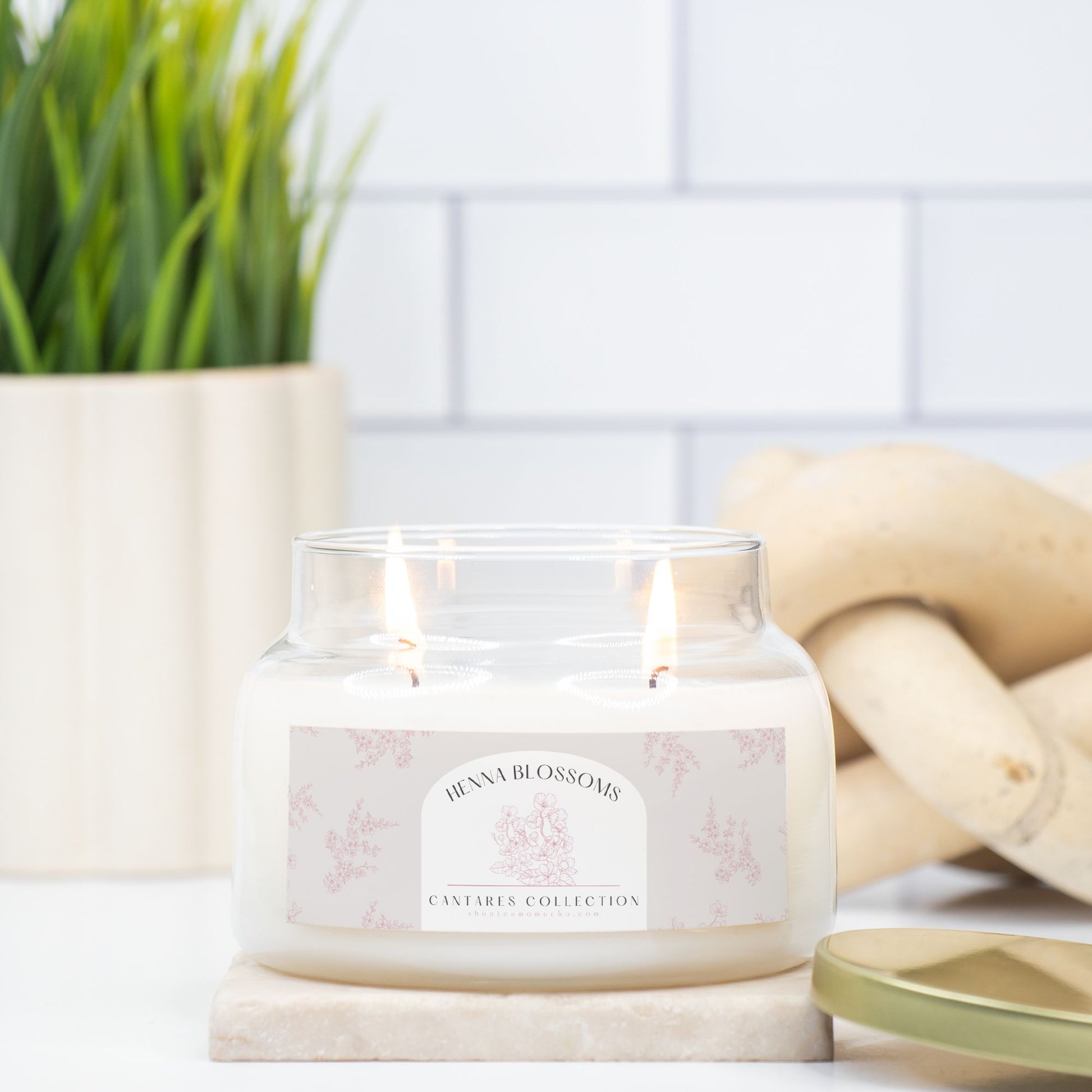 Cantares Collection Henna Blossoms Candle Apothecary Jar (Double Wick)