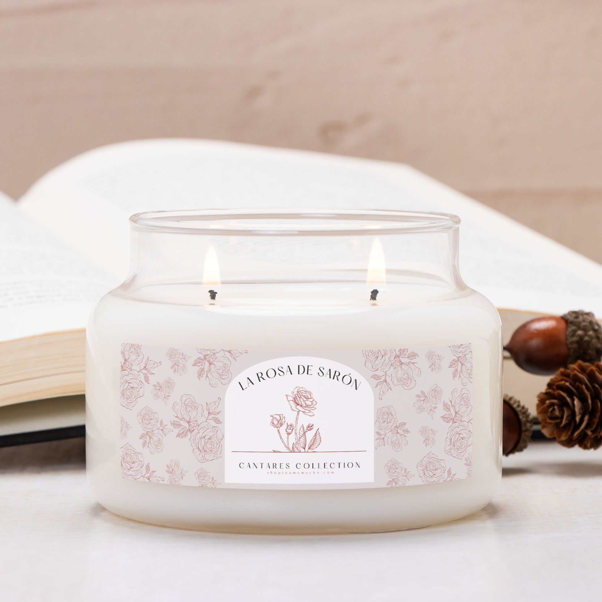 Cantares Collection La Rosa de Saron Candle Apothecary Jar (Double Wick)