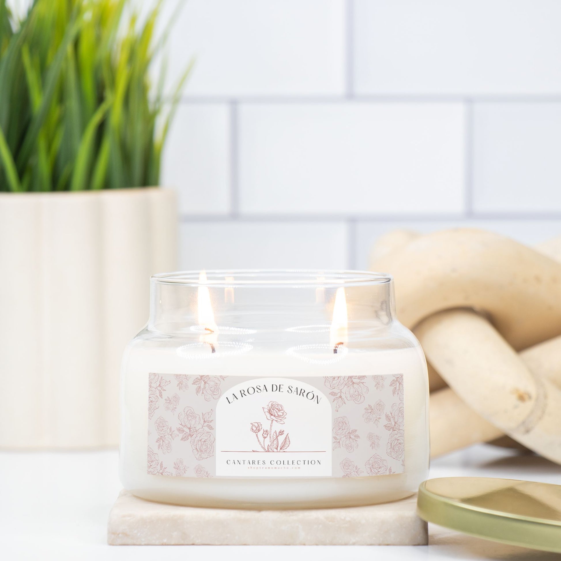 Cantares Collection La Rosa de Saron Candle Apothecary Jar (Double Wick)