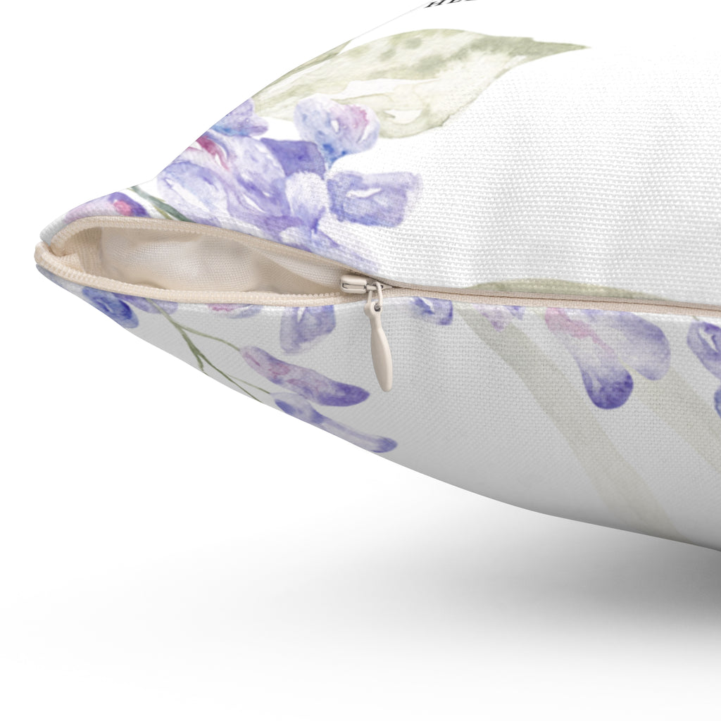 Christian Faith Floral Square Throw Cushion, Wedding, Engagement, Love Celebration, Lilac And Sage, Cozy Living Room Accent